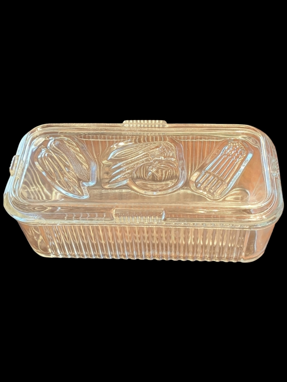 Vintage Federal Glass Lidded refrigerator vegetable container